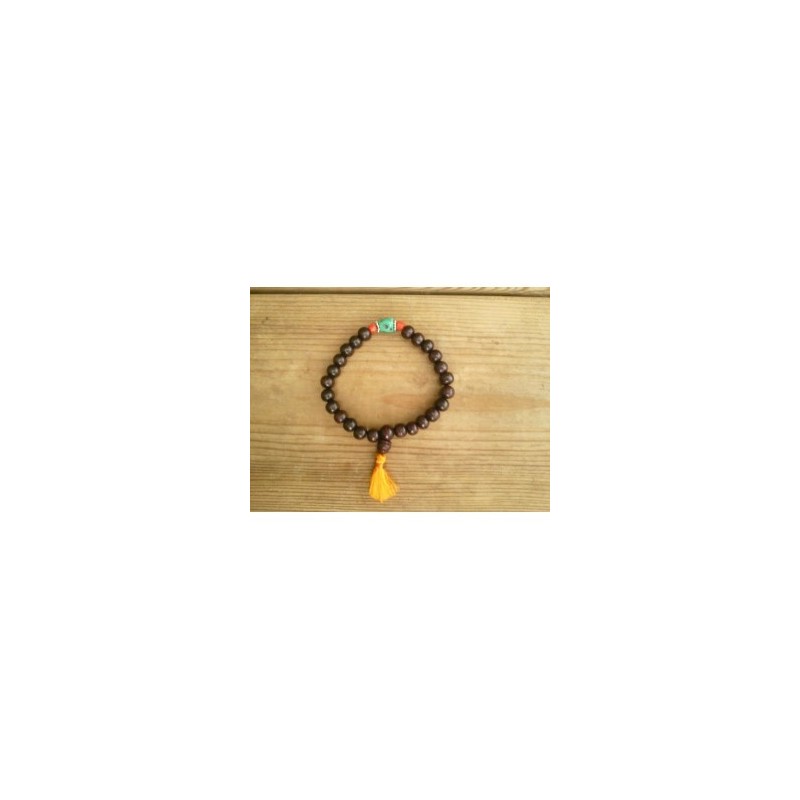 Mala bracelet bois de santal rouge ou rosewood + turquoise 7mm