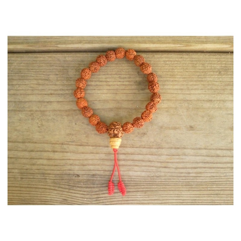 Mala bracelet en Rudraksha 8mm pompom rouge