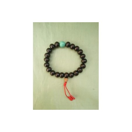 Mala bracelet bois de santal rouge ou rosewood + turquoise 9-10mm