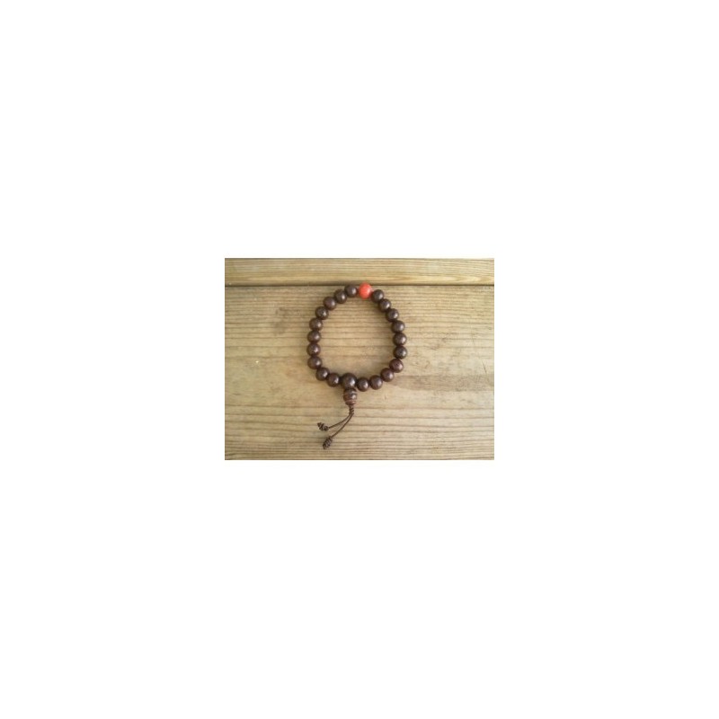 Mala bracelet bois de santal rouge ou rosewood + Corail 9-10mm