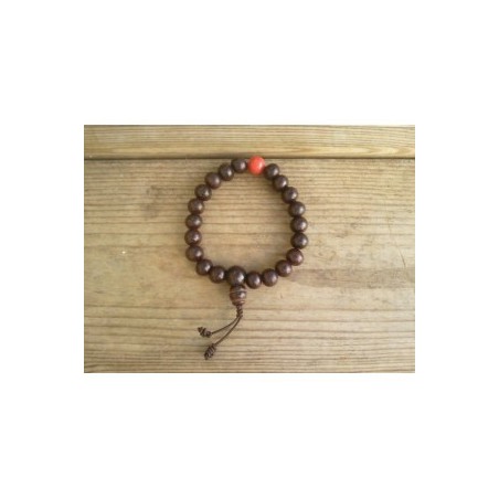 Mala bracelet bois de santal rouge ou rosewood + Corail 9-10mm