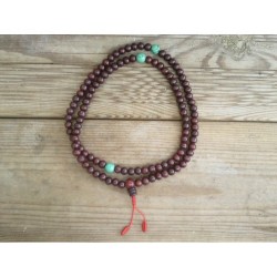 MALA TIBETAIN BOIS DE SANTAL ROUGE perle 7mm turquoise