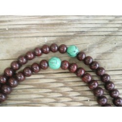 MALA TIBETAIN BOIS DE SANTAL ROUGE perle 7mm turquoise