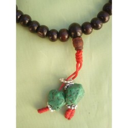 MALA TIBETAIN BOIS DE SANTAL ROUGE perle 7mm turquoise n°2