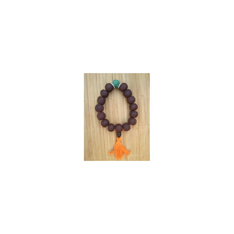 Bracelet Mala tibétain en bois de Bodhi 13mm turquoise