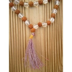 Mala Tibétain Cristal de Quartz avec Rudraksha 6-8mm