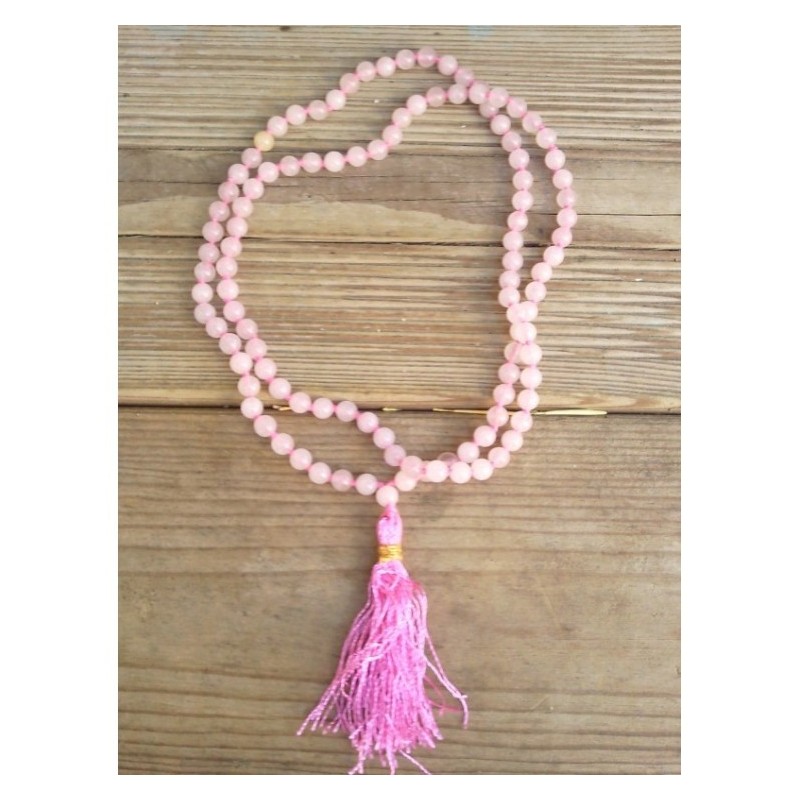 Mala Tibétain en Quartz Rose 6.5mm Noeuds