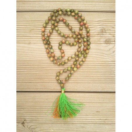 Mala Tibétain en Unakite 6.5mm Noeud