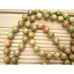 Mala Tibétain en Unakite 6.5mm Noeud