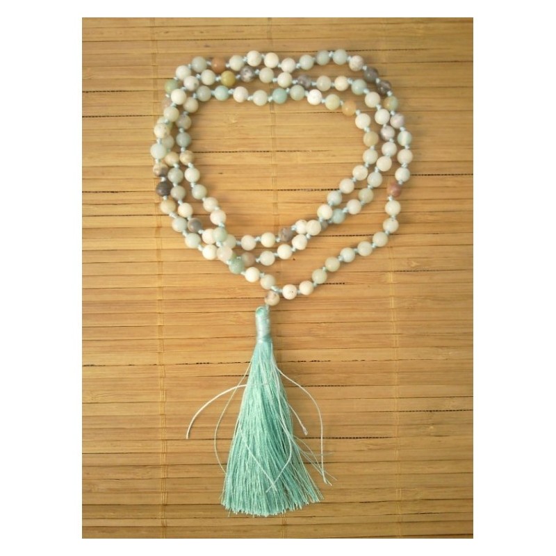 MALA Tibétain en Amazonite 6.5mm noeud