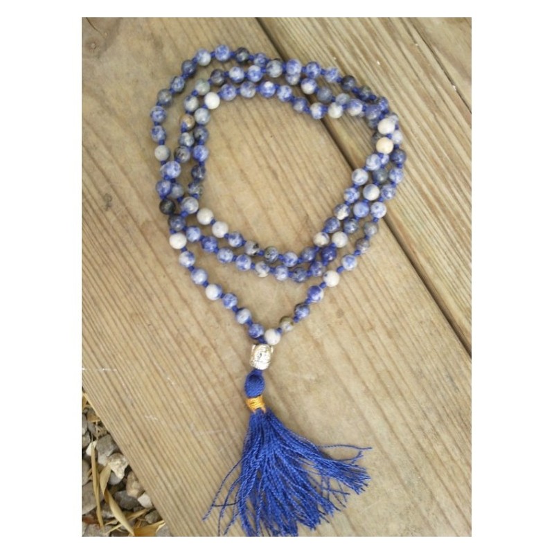 MALA Tibetain en Sodalite avec noeuds 6mm