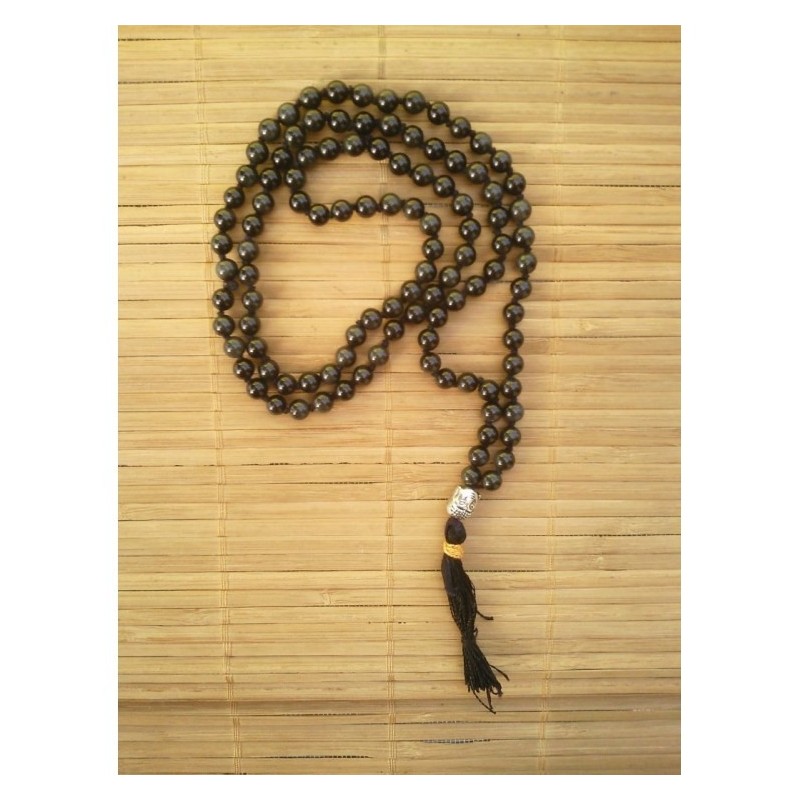 MALA TIBETAIN EN OBSIDIENNE 6mm Noeud