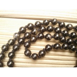 MALA TIBETAIN EN TOURMALINE NOIRE 6mm Noeud