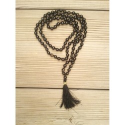 MALA TIBETAIN EN TOURMALINE NOIRE 6mm Noeud