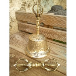 Cloche Tibétaine en bronze 21cm avec dorje