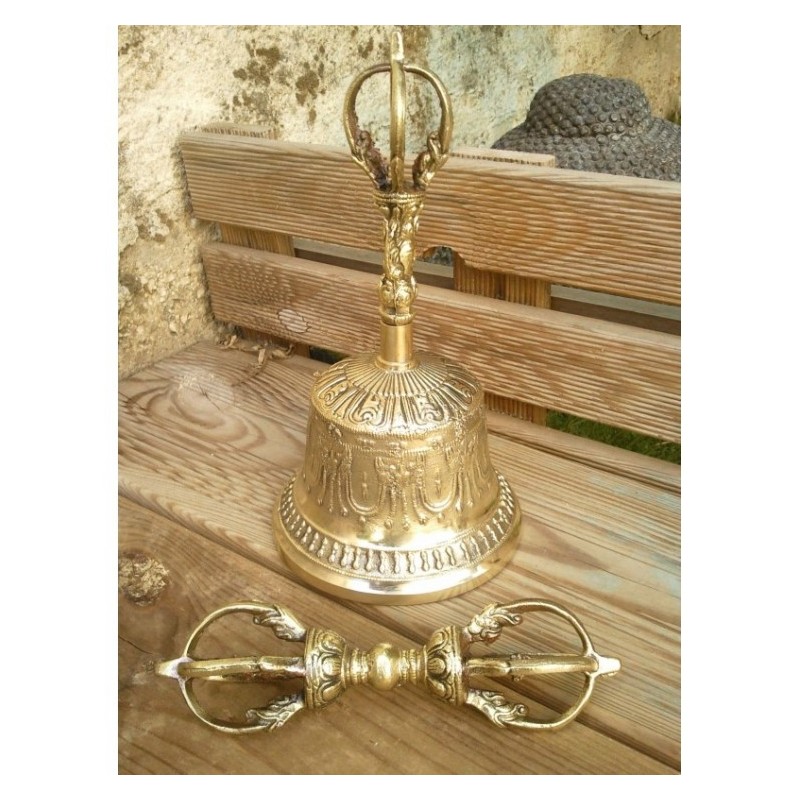 Cloche Tibétaine en bronze 21cm avec dorje