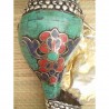 Conque ou Conche Tibétaine coquillage orné Turquoise