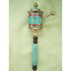 MOULIN A PRIERE TIBETAIN  TURQUOISE 23CM