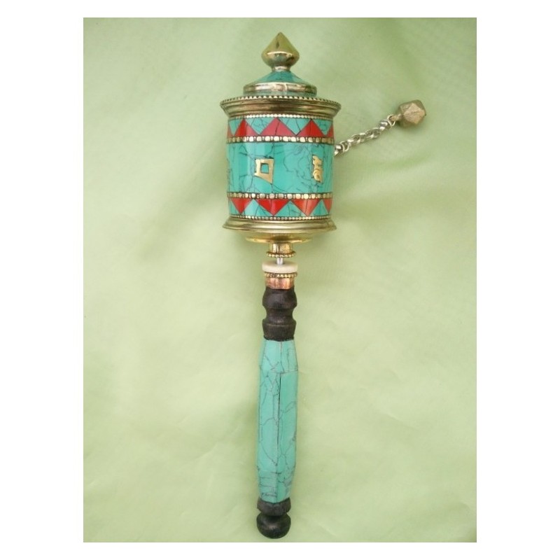 MOULIN A PRIERE TIBETAIN  TURQUOISE 23CM