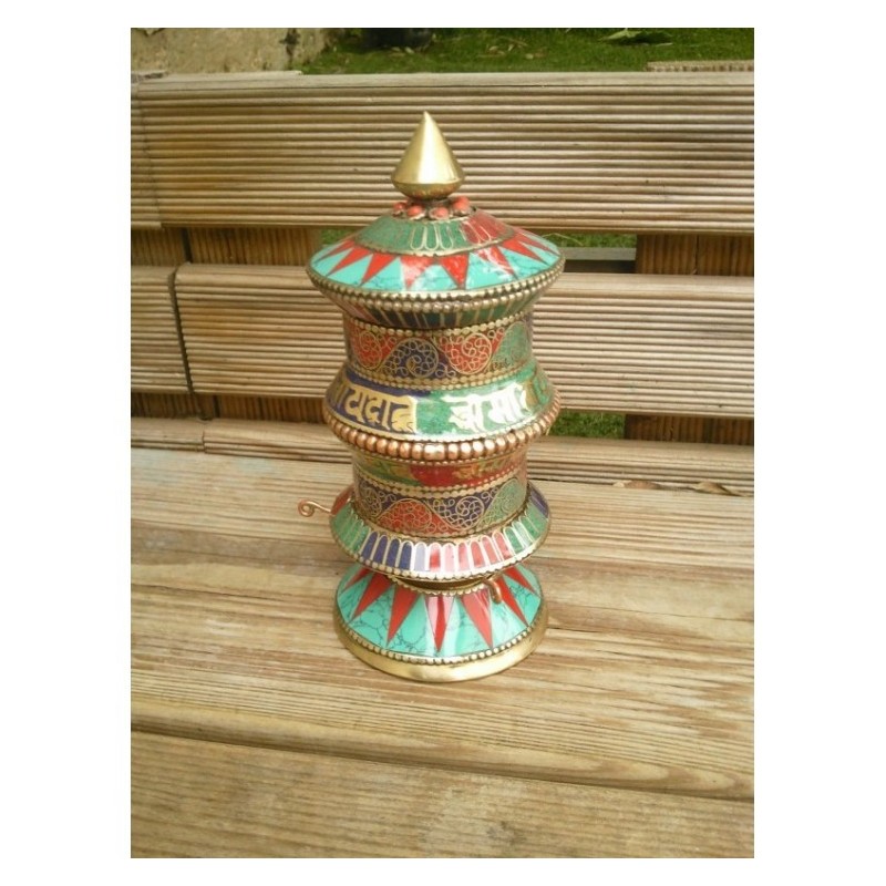 MOULIN A PRIERE TIBETAIN TURQUOISE sur socle 14.5cm