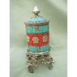 MOULIN A PRIERE TURQUOISE SOCLE DOUBLE DORJE 17.5CM