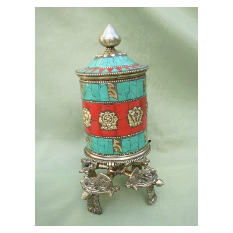 MOULIN A PRIERE TURQUOISE SOCLE DOUBLE DORJE 17.5CM