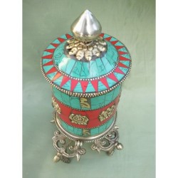 MOULIN A PRIERE TURQUOISE SOCLE DOUBLE DORJE 17.5CM