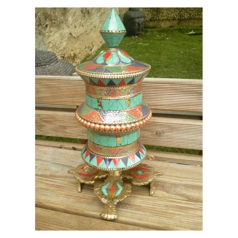 MOULIN A PRIERE TURQUOISE ET CORAIL 25cm