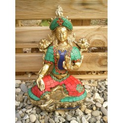 Statue de Bouddha  Tara Verte 20cm Turquoise Corail