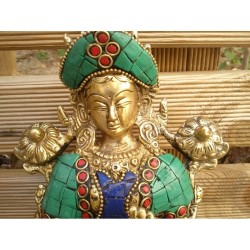 Statue de Bouddha  Tara Verte 20cm Turquoise Corail