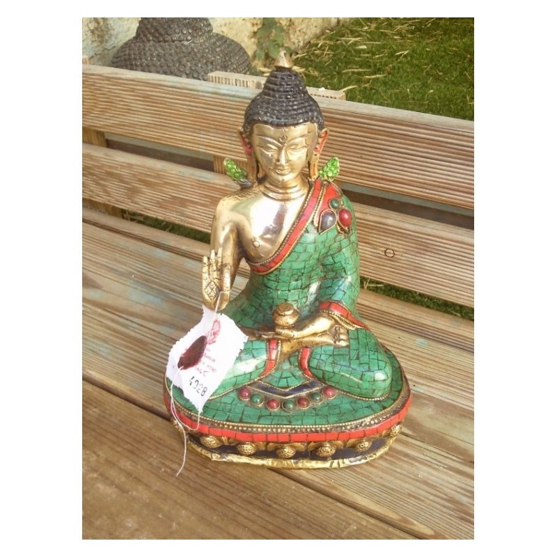 Statue de Bouddha  Amoghasiddhi 20cm turquoise