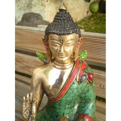 Statue de Bouddha  Amoghasiddhi 20cm turquoise