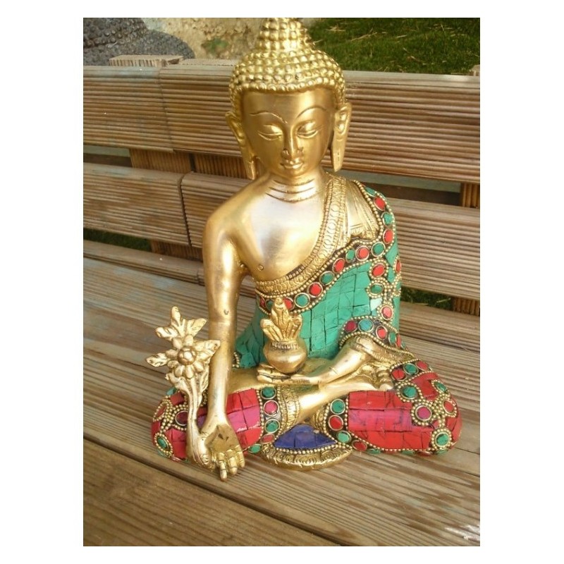 Statue de Bouddha  Médecine 20cm Turquoise Corail