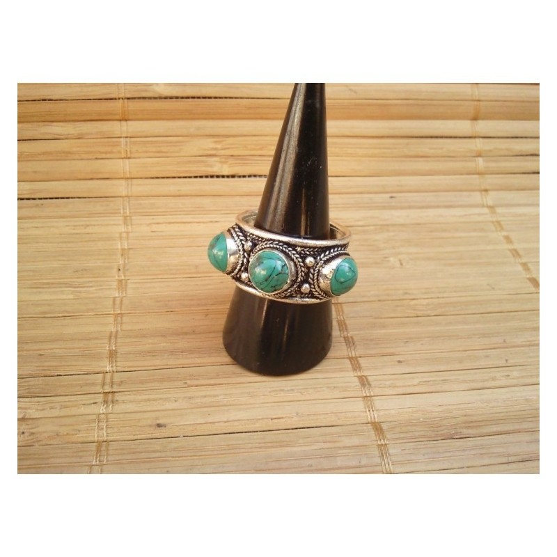 Bague Tibétaine 3 Turquoise 1.2cm ronde