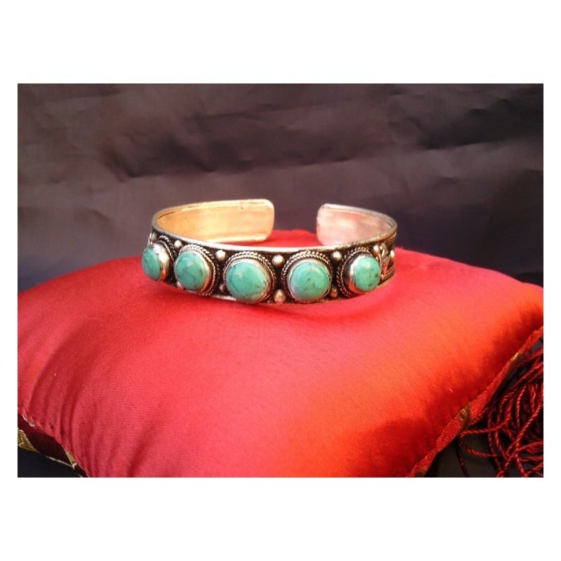 Bracelet Tibétain 5 turquoises 1.2cm
