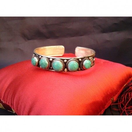 Bracelet Tibétain 5 turquoises 1.2cm