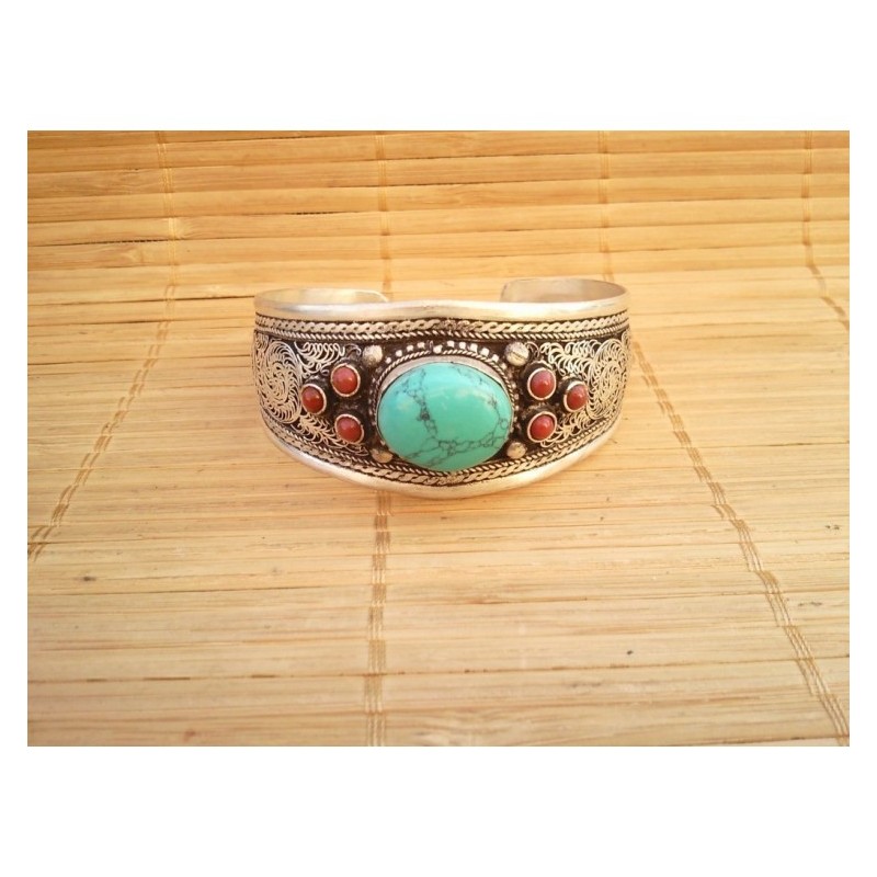 Bracelet Tibétain Turquoise filigrane