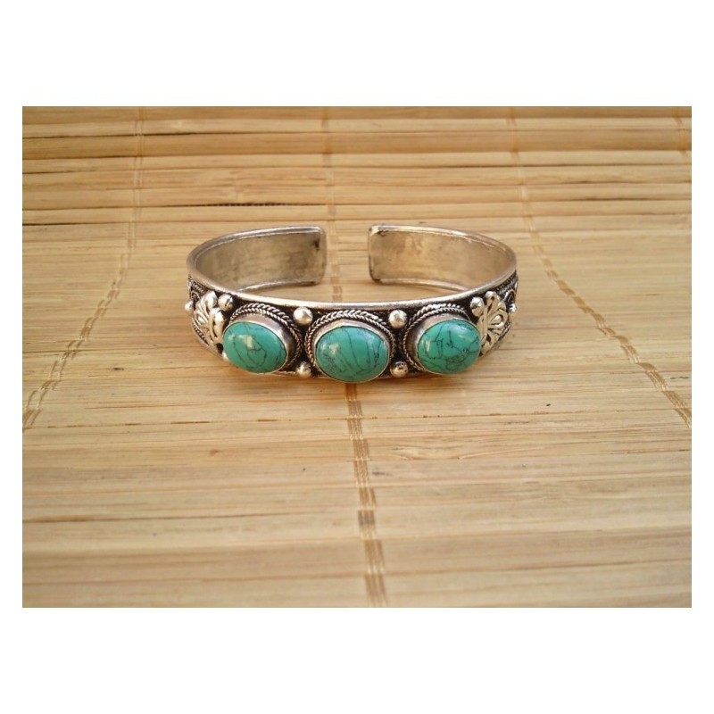 Bracelet Tibétain 3 turquoises 1.3cm