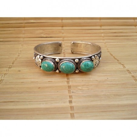 Bracelet Tibétain 3 turquoises 1.3cm