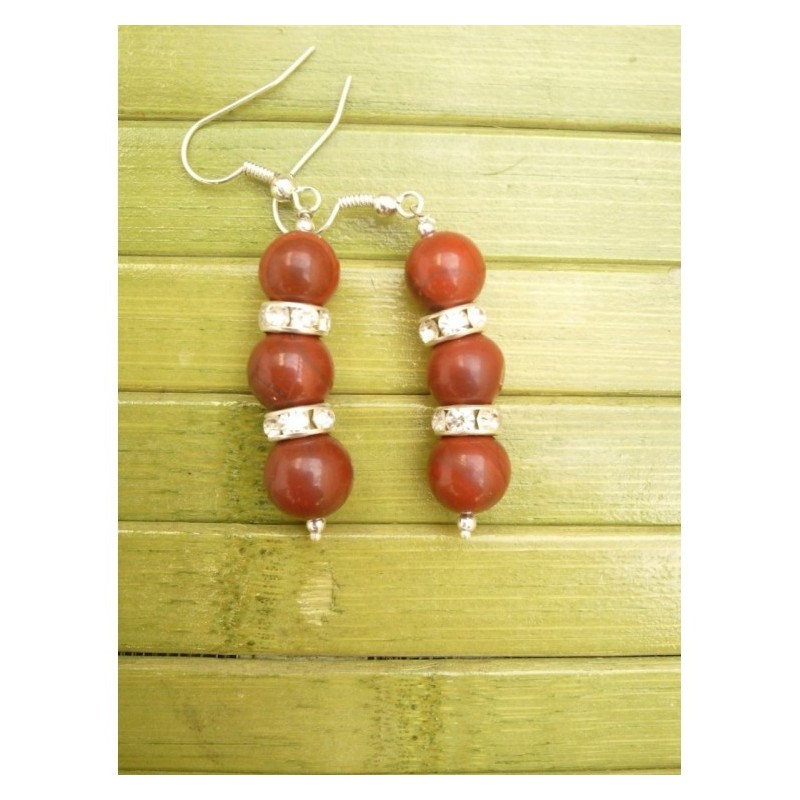 Boucles d'oreilles perles en Jaspe rouge