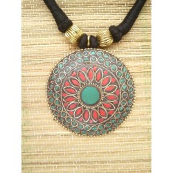 Collier Tibétain Rond en Turquoise et  Corail