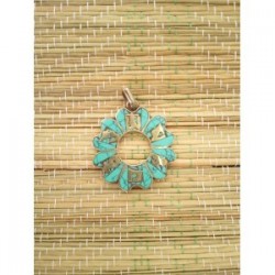 Pendentif Tibétain Lotus turquoise 3cm