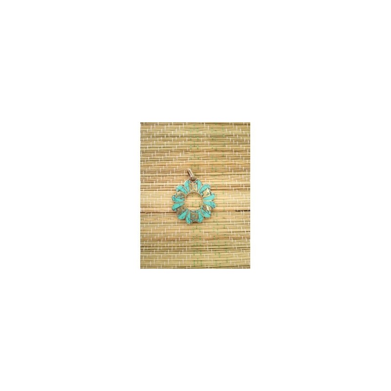 Pendentif Tibétain Lotus turquoise 3cm