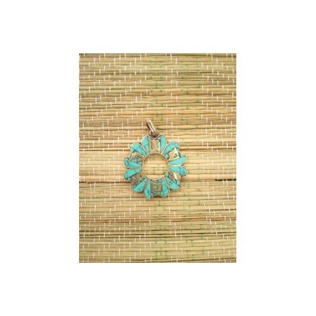 Pendentif Tibétain Lotus turquoise 3cm