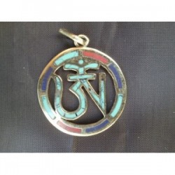 PENDENTIF TIBÉTAIN AUM ROND MULTICOLOR