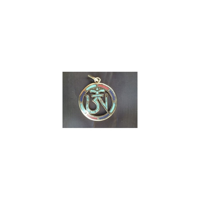 PENDENTIF TIBÉTAIN AUM ROND MULTICOLOR