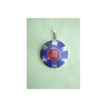 Pendentif Tibétain Om Lapis lazuli + Corail