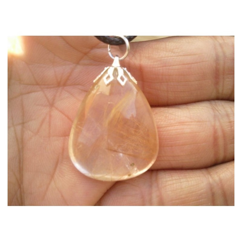 Pendentif goutte en Quartz rutile doré