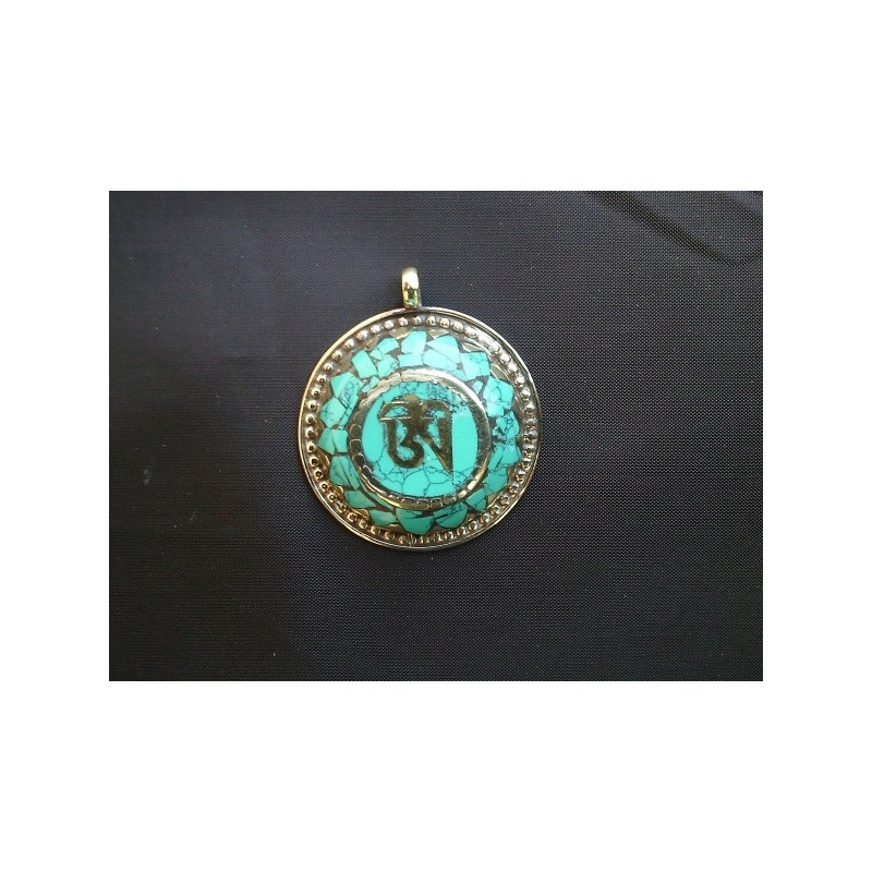 Pendentif Tibétain Om Mani Padme Hum Turquoise