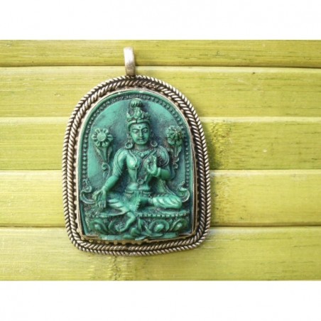 Pendentif  amulette Tibétain Tara Verte